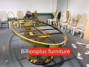 Mesa de comedor de vidrio templado de acero inoxidable dorado moderno de alta calidad para bodas - Product Image 4