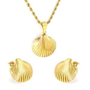 Summer Marine Series Stainless Steel <b>Gold</b> Plated Shell Pendant Rope <b>Necklaces</b> <b>and</b> Stud <b>Earrings</b> <b>Set</b> Beach Waterproof Jewelry <b>Set</b> - Product Image 5