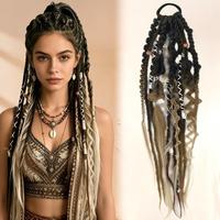 Coda di Cavallo Elastica Boho da 60 cm all'Ingrosso per Donna, Extension Intrecciata a Mano con Perline Vichinghe, Accessorio per Capelli da Festa