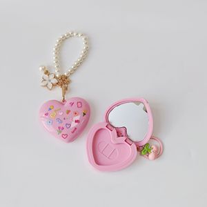 Heart Shaped Transparent Cosmetic Palette with Mirror Dual Color Blush Case Keychain Charm Plastic <b>Makeup</b> <b>Box</b> Unique Shape - Product Image 2