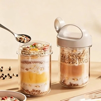 Tasse de petit-déjeuner portable de 430 ml avec couvercle en verre et cuillère, boîte de conservation multifonctionnelle pour céréales, lait, salade, yaourt, pour une utilisation en cuisine