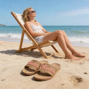 Sandalias de Lino Personalizadas con Nombre Tejido, Pantuflas de Playa para Verano, Regalo para Fiesta Nupcial - Product Image 5
