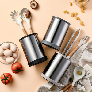 Stainless Steel Kitchen Utensil Storage Cylinder 17cm Rotatable Multi Functional <b>Dish</b> Holder <b>Standing</b> Type - Product Image 2