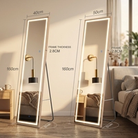 Miroir sur pied LED tactile tricolore personnalisé en gros avec support au sol et cadre en alliage d'aluminium