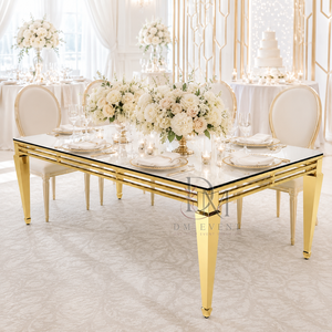 Mesa de Eventos Rectangular de Lujo con Cubierta de Espejo de Acero Inoxidable, Estructura de Triple Riel y Patas Cónicas, Venta al Por Mayor - Product Image 5