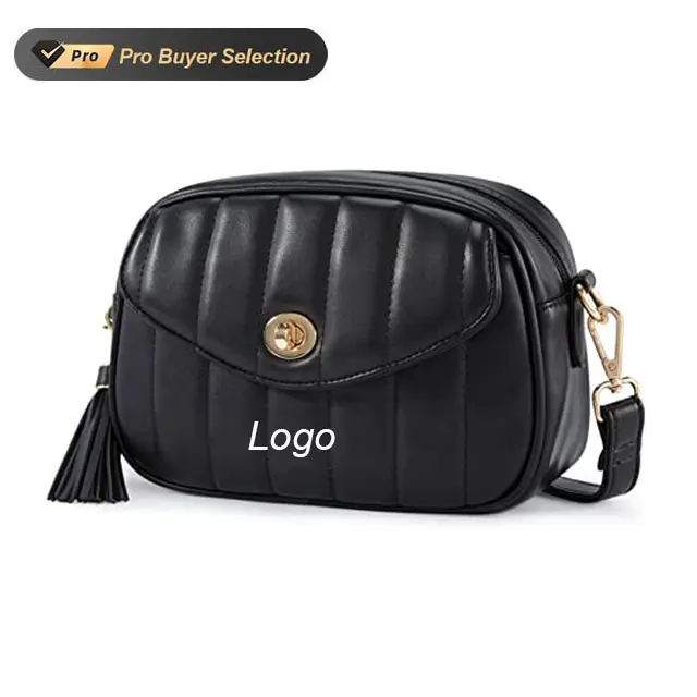 Custom Logo Leather Ladies Shoulder Bag Fashion Black Women Crossbody Bag With Adjustable Shoulder Strap