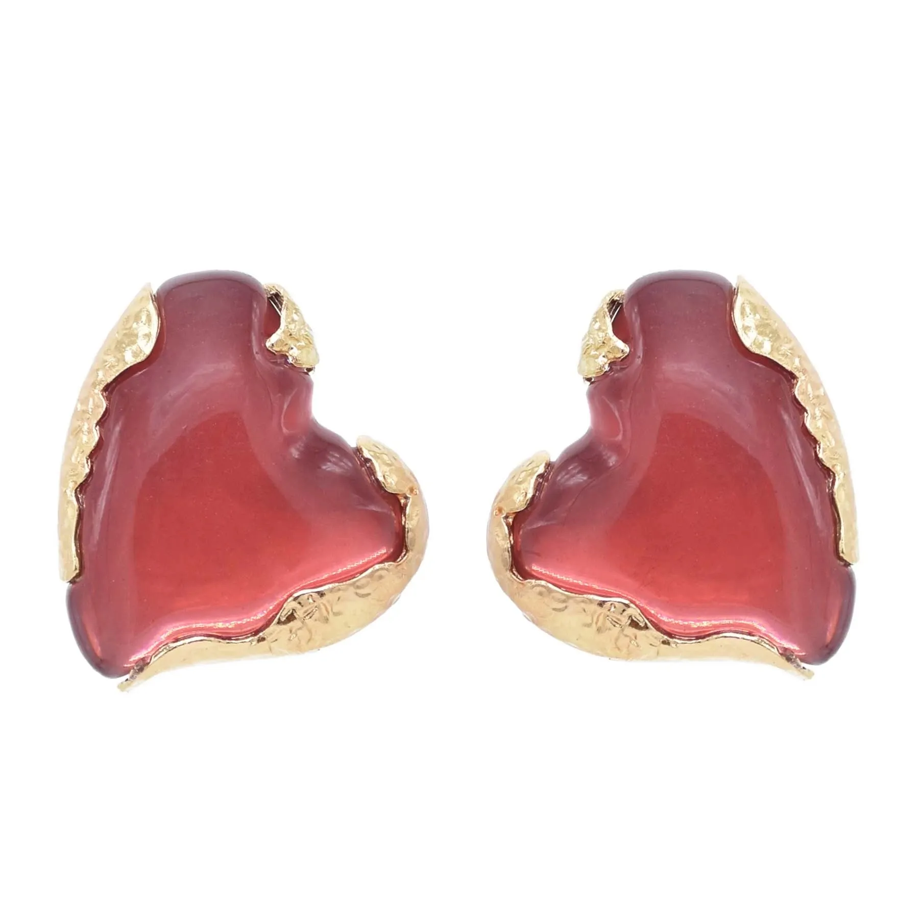 Red Heart Shaped Acrylic Gem Stud Earrings for Women Girls gold metal