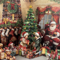 Carte de vœux 3D pop-up réaliste pour Noël, cheminée, décoration de Noël, chaussette, pile de cadeaux pour arbre de Noël, Père Noël et enfant