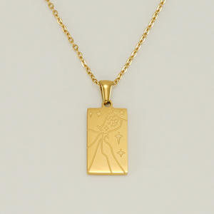 18K Roestvrij Staal <span class=keywords><strong>Tarot</strong></span> Stempel Ketting Vrouwen Persoonlijkheid Mode Hoge Kwaliteit Waterdichte Vierkante Hanger Choker Trui Ketting - Product Image 6
