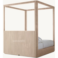 Lit de luxe moderne en chêne massif durable avec baldaquin, taille King Size, double panneau, pour chambre d'hôtel
