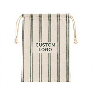 Bolsa reutilizable de algodón con cordón, verde a rayas, bolsa de almacenamiento con asa de cuerda, bolsa de pan de algodón para compras. - Product Image 1