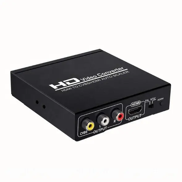 Konverter Video untuk Set TV, HDMI Ke CVBS RCA/AV + HDMI AUTO Scaler 1080P 60Hz untuk Set Top Box Pal/Ntsc DC5V/1A MGLHDMICVBS01 Magelei