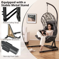 Extérieur Intérieur 350 LBS Capacité Gris Acier Cadre PE Rotin Suspendu Oeuf Balançoire Chaise avec Support Oreiller Coussin pour Salon
