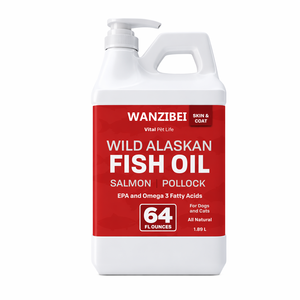 WANZIBEI Olio di Pesce per Cani, <span class=keywords><strong>Salmone</strong></span> Selvaggio dell'Alaska, Omega 3 EPA DHA, Integratore Liquido Senza Additivi, Completamente Naturale, Senza Cereali, Sostenibile - Product Image 1