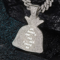 Iced Out Dollar Money Bag Collier pour hommes Pendentif portefeuille en Zircon cubique brillant avec collier ensemble Hip Hop Rock Rap Cool Jewelry