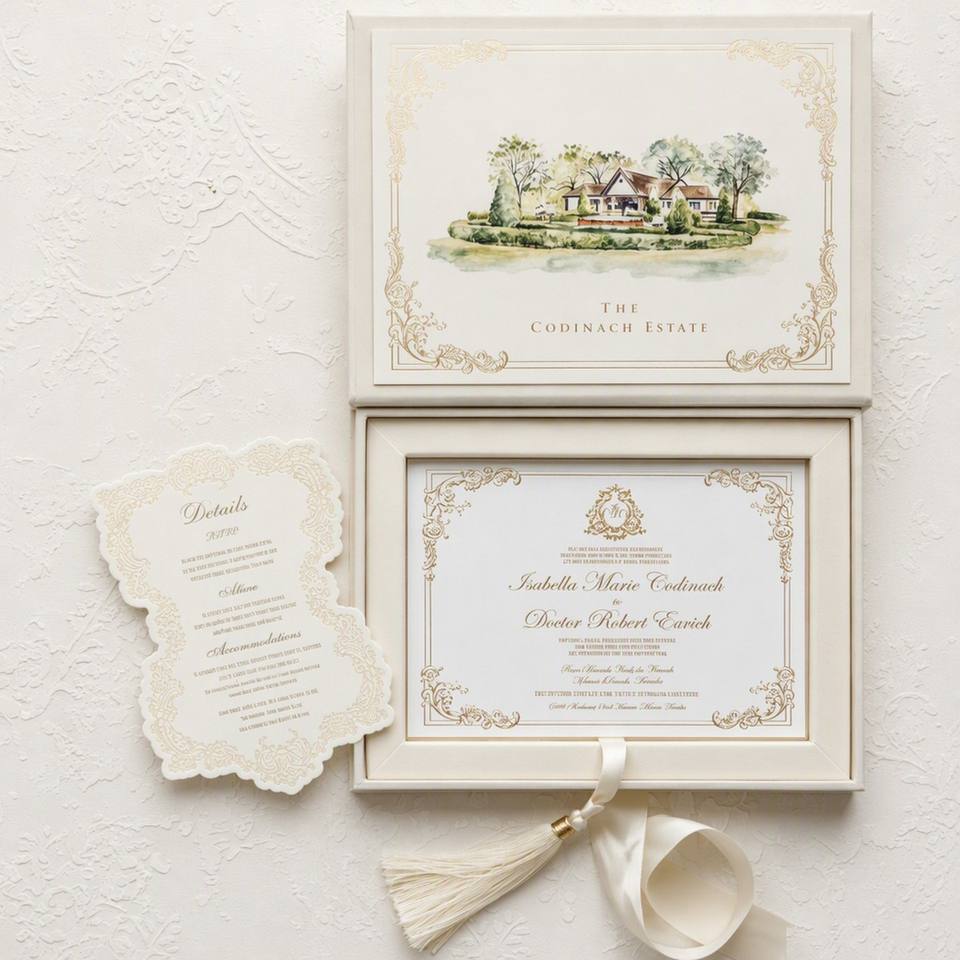 Luxury Velvet Wedding Invitation Box with Acrylic Detail Card Ribbon ...