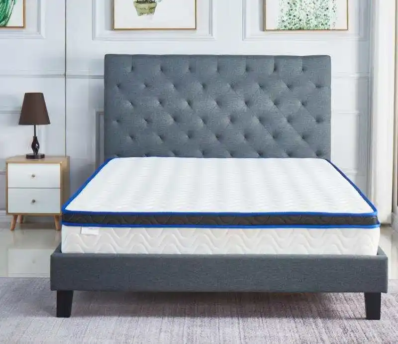 Kain Mewah Tempat Tidur Ganda Abu-abu 4ft6 dengan Bingkai Headboard Kain Linen Kuat Kokoh Ukuran King Asrama Penerangan Cama Bett