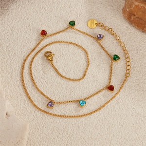 Collar de Gargantilla para Mujer, Personalizado, con Circonita, Corte Princesa, Acero Inoxidable, Chapado en Oro, con Dijes de Corazón - Product Image 2
