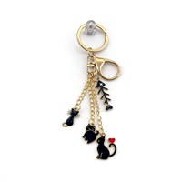 Porte-clés chat noir émaillé mignon, breloque chaton en métal doré, pendentif arête de poisson, accessoires pour voiture et sac, cadeau personnalisé