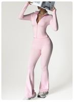 Ensemble de sport 2 pièces pour femme : Haut zippé à manches longues et leggings évasés taille haute – Tenue de fitness personnalisable avec logo OEM/ODM – Vente en gros