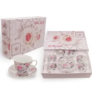 Phantasie 220ml rose blume weiß tasse keramik kaffee tassen mit untertasse set