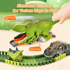 مسار سباق الديناصورات الكهربائي EPT 186 قطعة |   لعبة مسار مرن قابلة للتجميع مع سيارات LED ونماذج ديناصورات للأطفال - Product Image 6
