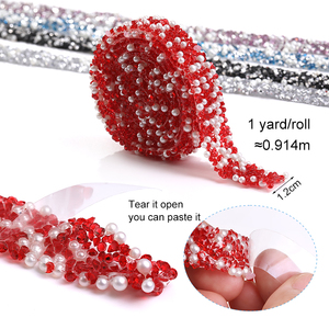 Xichuan vente en gros 1.2cm Bling auto-adhésif résine maille bandes avec perle ronde cristal strass Tube corde pour la décoration - Product Image 4