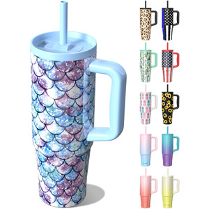40 oz Tumbler with Handle and Straw Lid Leak-Proof <b>Cup</b> Holder Travel Mug Stainless Steel Double Wall Vacuum <b>Insulated</b> Tumbler - Product Image 1
