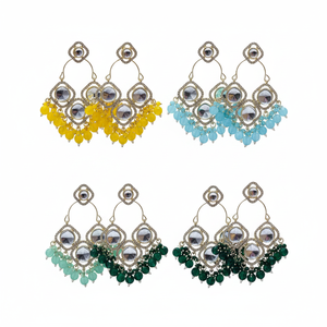 Pendientes colgantes de cuentas y piedra Kundan Rosa chapados en oro Joyería fina 11103268PK - Product Image 2