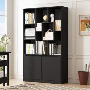 Estantería Moderna Alta para Ahorrar Espacio, Organizador de Almacenamiento con 10 Cubos y Puertas, Estantería Abierta de 10 Niveles, de Madera, Independiente, Negra, para Dormitorio o Sala de Estar - Product Image 1