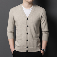 Cardigans tricotés unis à col en V respirants pour hommes, grandes tailles, vente en gros d'usine, pour le printemps et l'automne, avec col ouvert