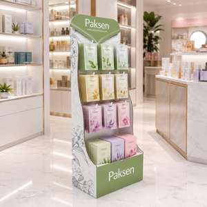 Corrugated Cardboard <b>Hook</b> and <b>Shelf</b> Display Stand for Cosmetics Personal Care Retail POS Merchandising - Product Image 1