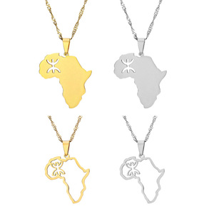 Nouveauté Collier en acier inoxydable plaqué or Carte de l'Afrique Pendentif Carte du <span class=keywords><strong>Maroc</strong></span> Colliers pour femmes et hommes - Product Image 1