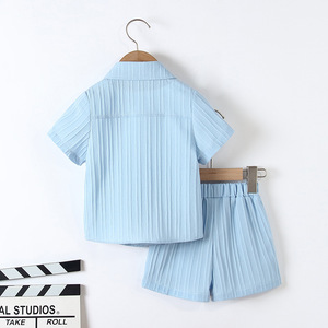 Completo Estivo Elegante per Bambino, Camicia a Maniche Corte e Pantaloncini in Tinta Unita, Abbigliamento Formale per Bambini - Product Image 3