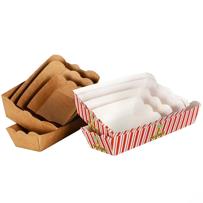 Disposable Kraft Paper Boat Shaped Box Take Away Food Paper Packaging Cake Baking Trays