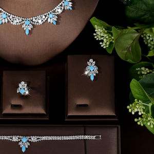 Elegante forma de hoja azul Zirconia cúbica cristal 4 Uds collar pendientes conjuntos de joyería para mujeres Boda REGALOS nupciales - Product Image 3