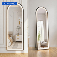 Miroir de maquillage LED Joystar pleine longueur 40x160cm, design moderne arqué, interrupteur tactile, sur pied/mural, cadre métallique LED