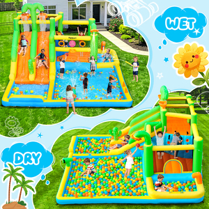 Château gonflable USA Stock avec double toboggan aquatique, piscine à jets d'eau, mur d'escalade, pour grands enfants, pour jardin, utilisation humide ou sèche - Product Image 2
