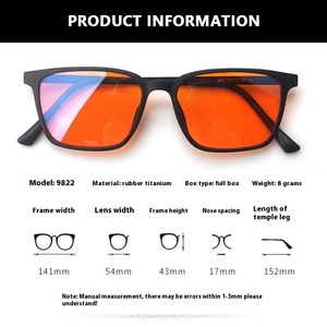 Kacamata Anti Cahaya Biru Unisex Bingkai Persegi Bahan <span class=keywords><strong>Titanium</strong></span> Karet Reybeni Retro Klasik Terbaru Lensa Oranye Ultralight - Product Image 3