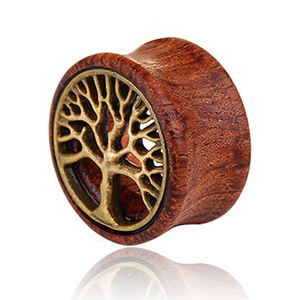 Expansor de oreja de árbol de la vida Retro para hombres y mujeres, expansores de madera para oreja, expansor de tapones para la piel, Piercing para la oreja, joyería - Product Image 6