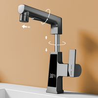 Ventes directes d'usine robinet de salle de bain intelligent affichage numérique LED peut soulever le robinet de bassin rotatif télescopique
