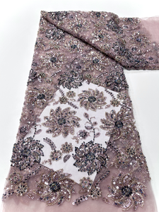 NI.AI Filet de dentelle perlé Tissu en filet avec fleurs et paillettes Tissu de broderie Asoebi Dentelle pour robe de soirée - Product Image 3