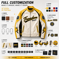 Blouson de course en cuir brodé personnalisé pour homme, style motard, avec blocs de couleur et col montant, idéal pour club de moto et équipe de course
