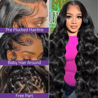 Pelucas de Cabello Humano con Ondas Suaves, Peluca Frontal sin Pegamento, Peluca Frontal Transparente con Encaje HD, Pelucas de Cabello Humano Pre-Arrancadas para Mujeres Negras