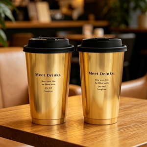 Wholesale Custom Logo 8/10/12/16oz Metallic Gold Foil Insulated Double Wall Paper <b>Cups</b> with Black Lids for Cafe & Coffee Shop - Product Image 3