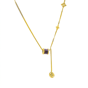 Color-Free European American Cross-Border Old Flower <b>Copper</b> Small Men's Gold Plated Bamboo Diamond Natural Micro Insert Necklace - Product Image 1