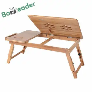 Mesa de computador para estudo em cama bambu dobrável, ajustável