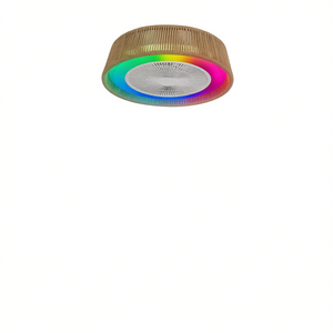 Modern Rustic 21 Inch <b>LED</b> Ceiling Fan <b>Light</b> RGB <b>Mood</b> Woven Rope Design Quiet 6 Speed DC Motor Flush Mount Living Room - Product Image 1
