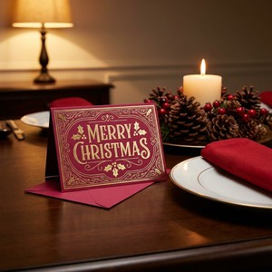 Carte de vœux de Noël et du Nouvel An de luxe en or bordeaux avec logo personnalisé, élégante carte de vœux d'affaires pour les fêtes avec enveloppe - Product Image 2