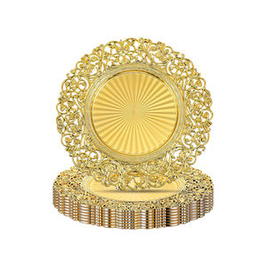 Platos y Bajoplatos de Plástico Dorados de 13 y 15 Pulgadas para Decoración de Bodas y Restaurantes - Product Image 1